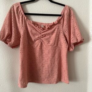 PerSeption Concept Pink Puff Sleeve Blouse with Ruched Details